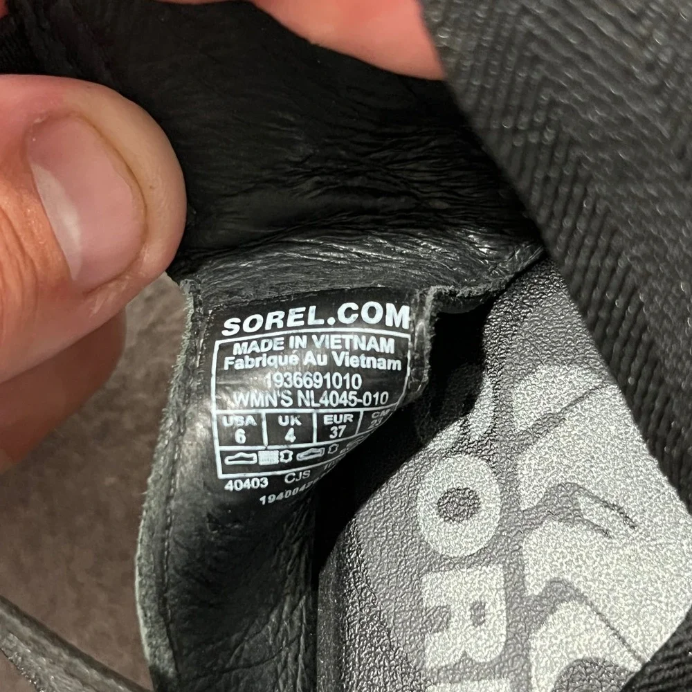Sorel Ella II Sandal Womens 6‎ Black Leather Elastic Strap Espadrille NL4045-010